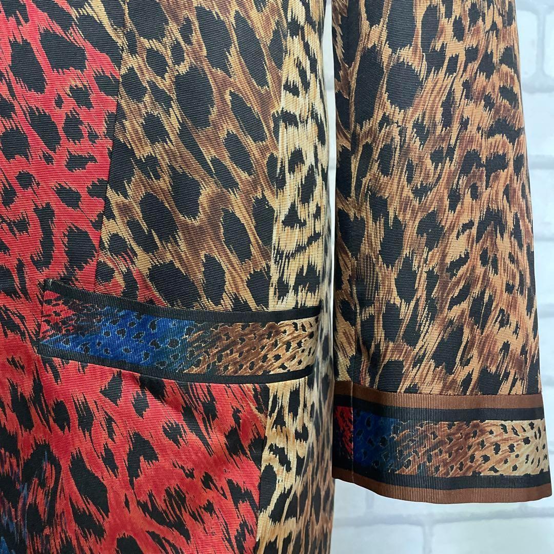 LEONARDレオナール　豹柄　絹シルク ノーカラー上下セットアップ　レオパード