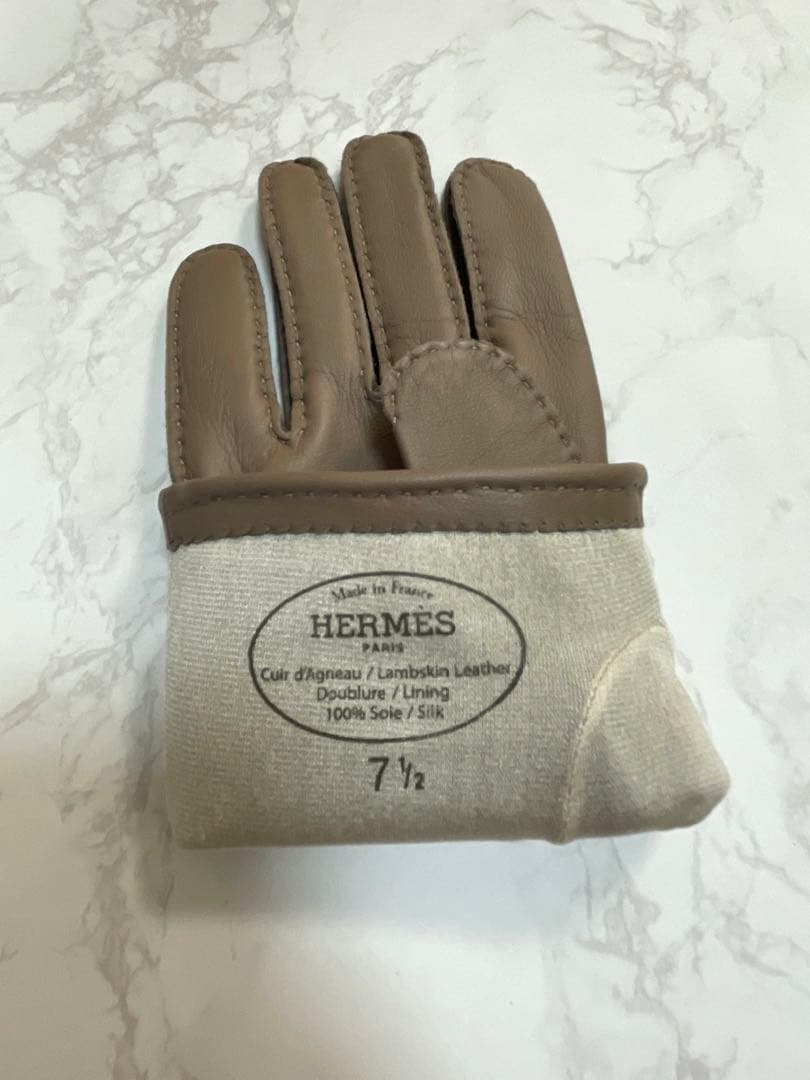エルメス　手袋　グローブ　エトゥープ　レディース