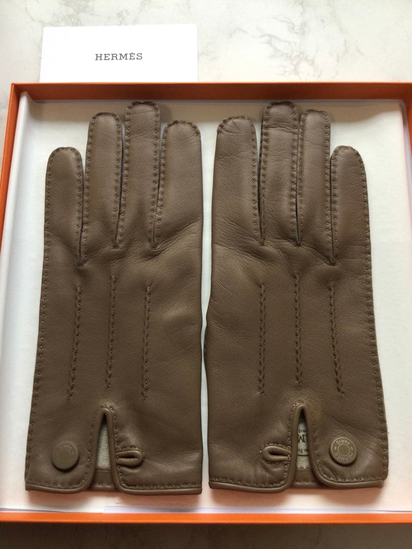 エルメス　手袋　グローブ　エトゥープ　レディース