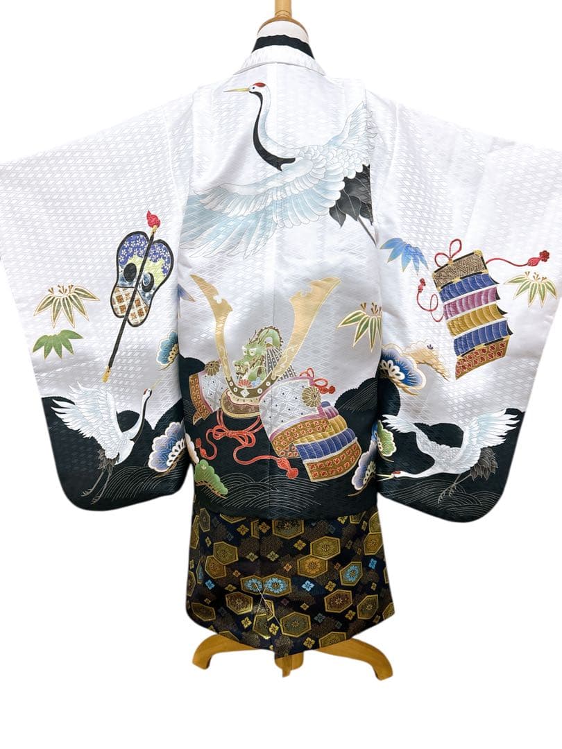 美品フルセット♡七五三　5歳　男の子　一式　鶴　兜　白系