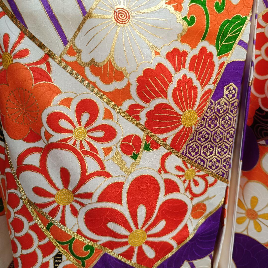 正絹☆誂え品☆白紫色の着物と袋帯セット☆七五三