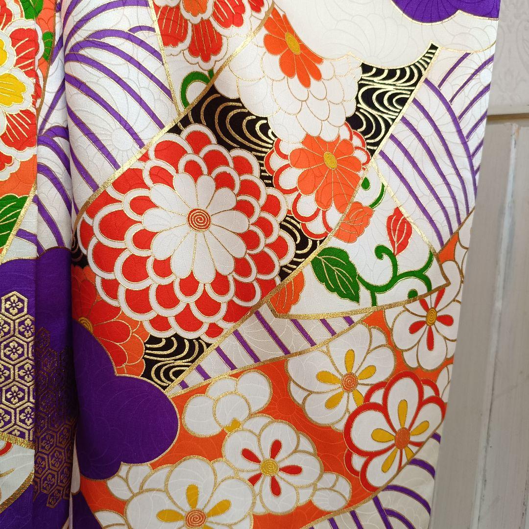 正絹☆誂え品☆白紫色の着物と袋帯セット☆七五三