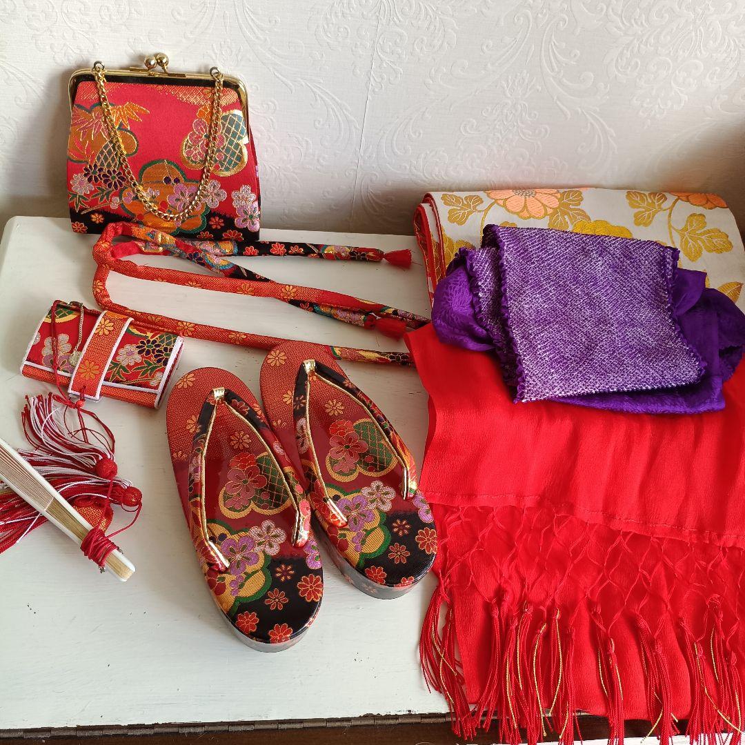 正絹☆誂え品☆白紫色の着物と袋帯セット☆七五三