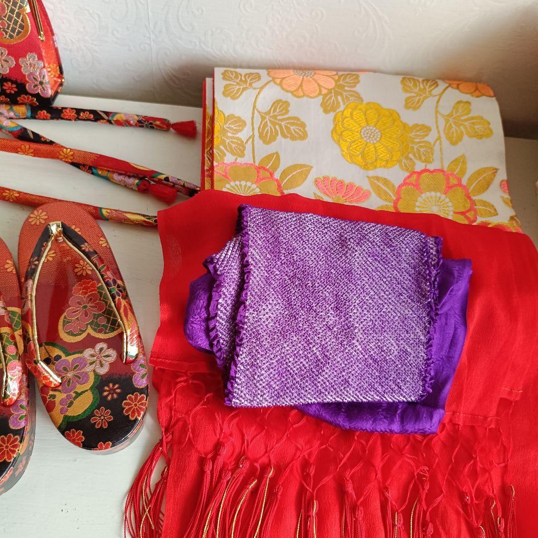 正絹☆誂え品☆白紫色の着物と袋帯セット☆七五三