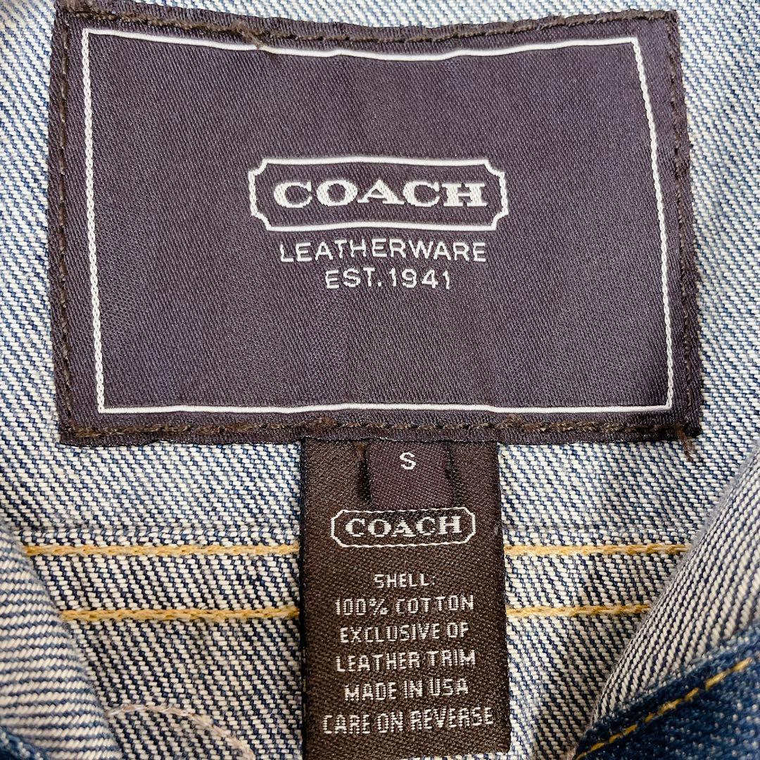 希少　コーチ　本革花柄レザー刺繍　デニムジャケット　ヴィンテージ　S