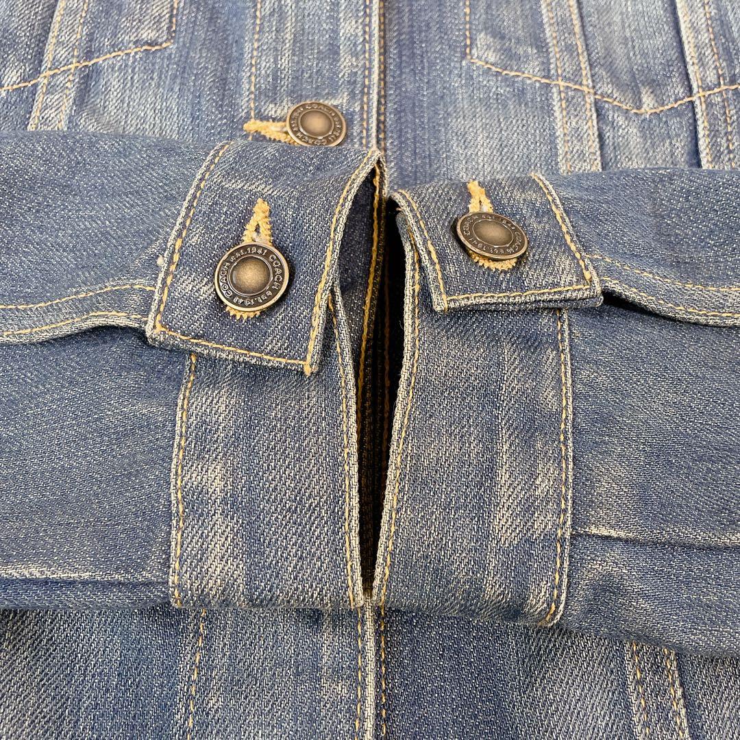 希少　コーチ　本革花柄レザー刺繍　デニムジャケット　ヴィンテージ　S