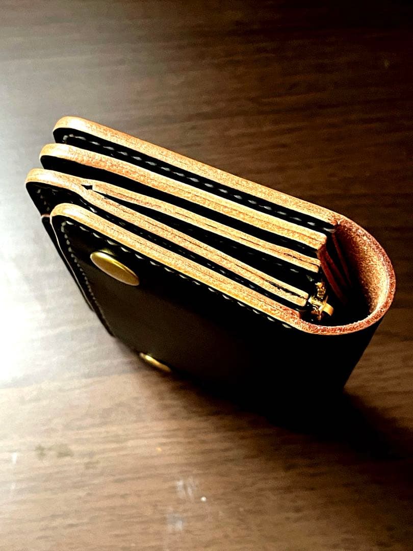 【茶芯ヌメ革•手縫い】ミドルトラッカーウォレット（真鍮金具/バイカー向け仕様）