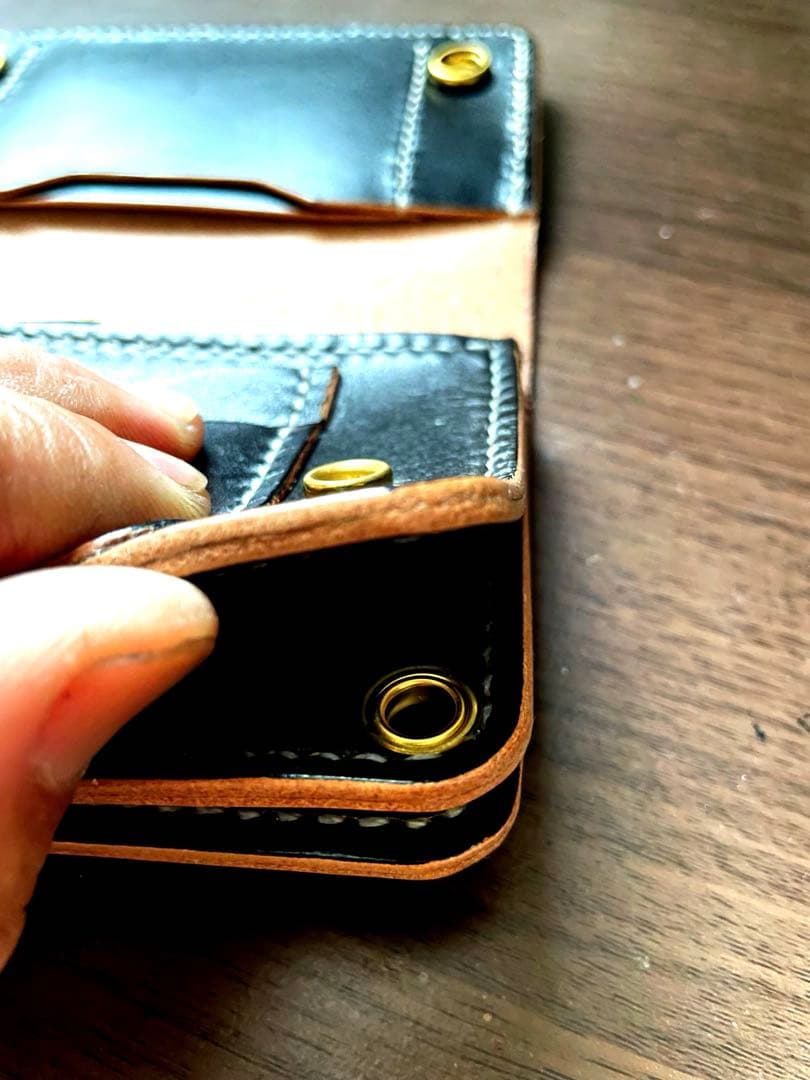 【茶芯ヌメ革•手縫い】ミドルトラッカーウォレット（真鍮金具/バイカー向け仕様）