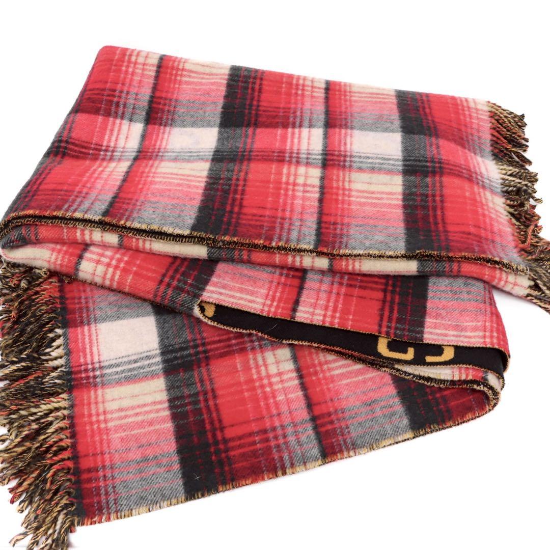 【極美品】グッチ リバーシブル GG チェックウール ポンチョ 553118