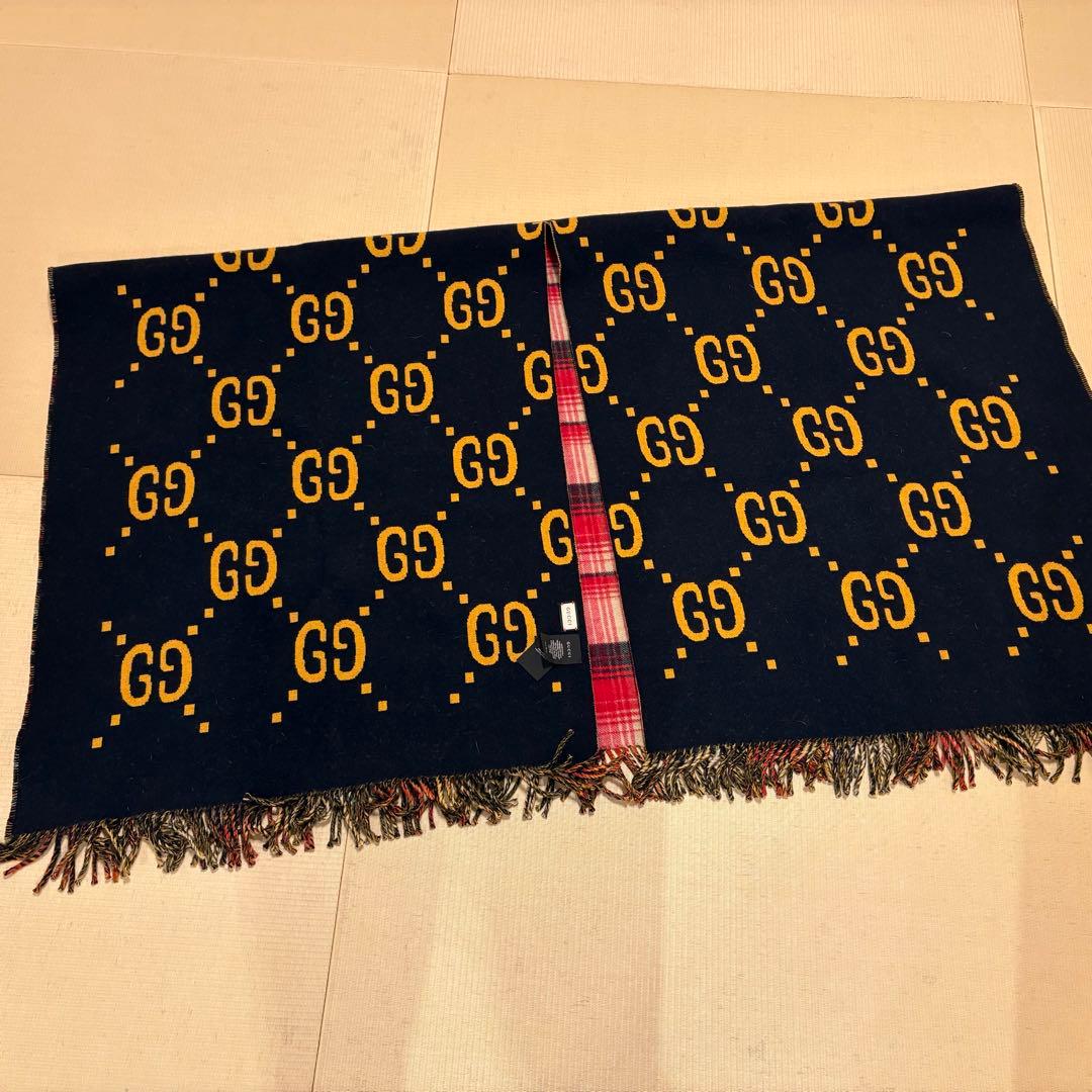 【極美品】グッチ リバーシブル GG チェックウール ポンチョ 553118