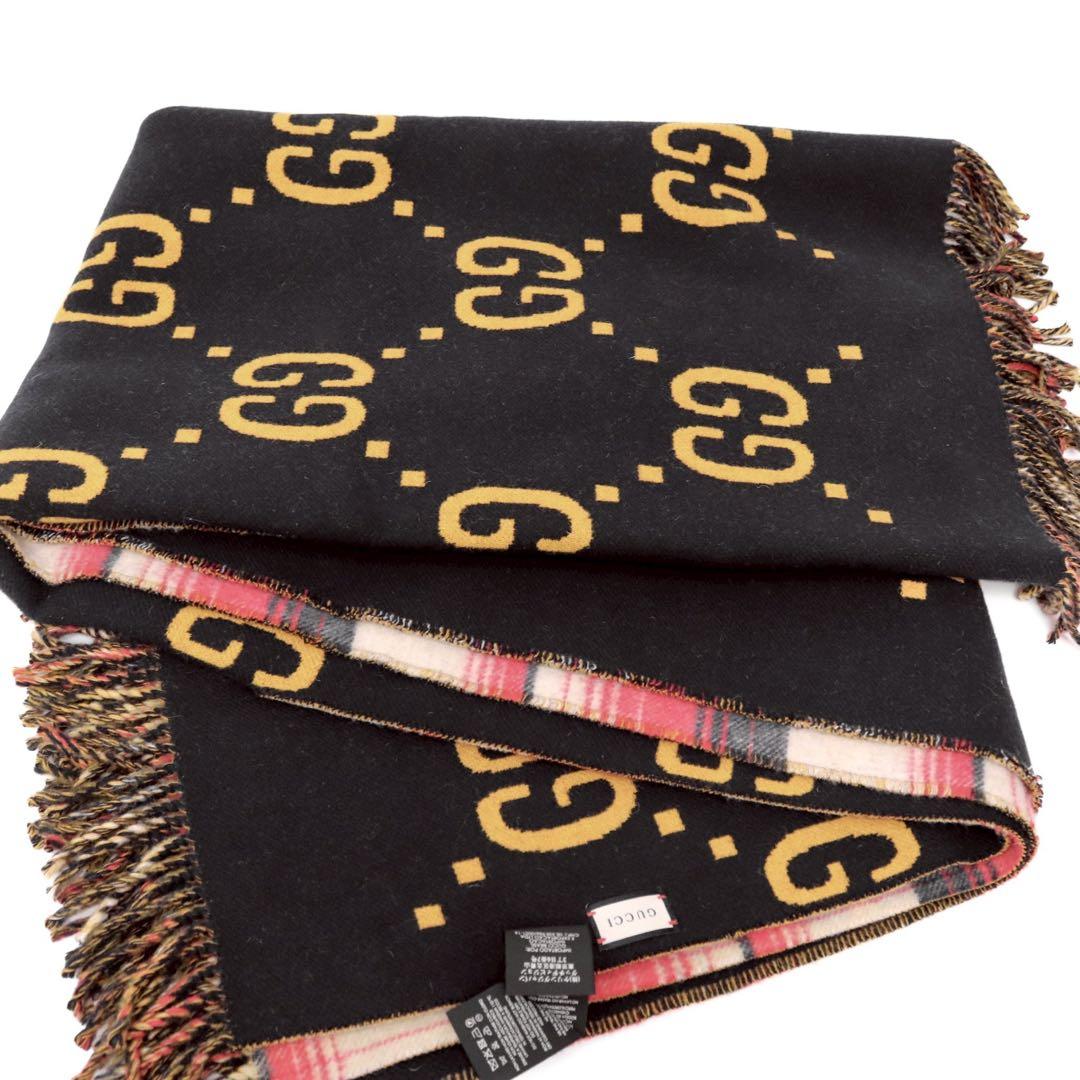 【極美品】グッチ リバーシブル GG チェックウール ポンチョ 553118
