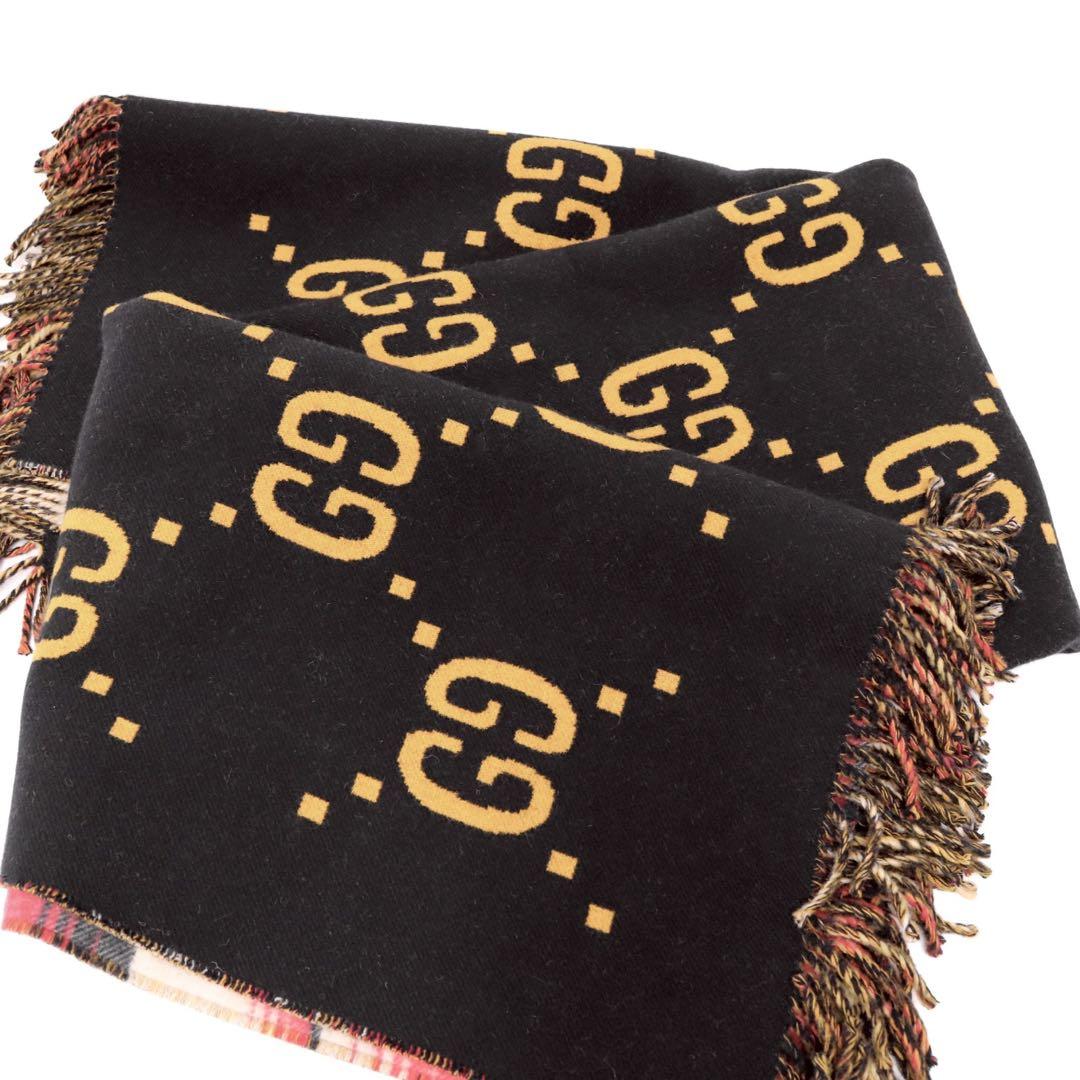 【極美品】グッチ リバーシブル GG チェックウール ポンチョ 553118