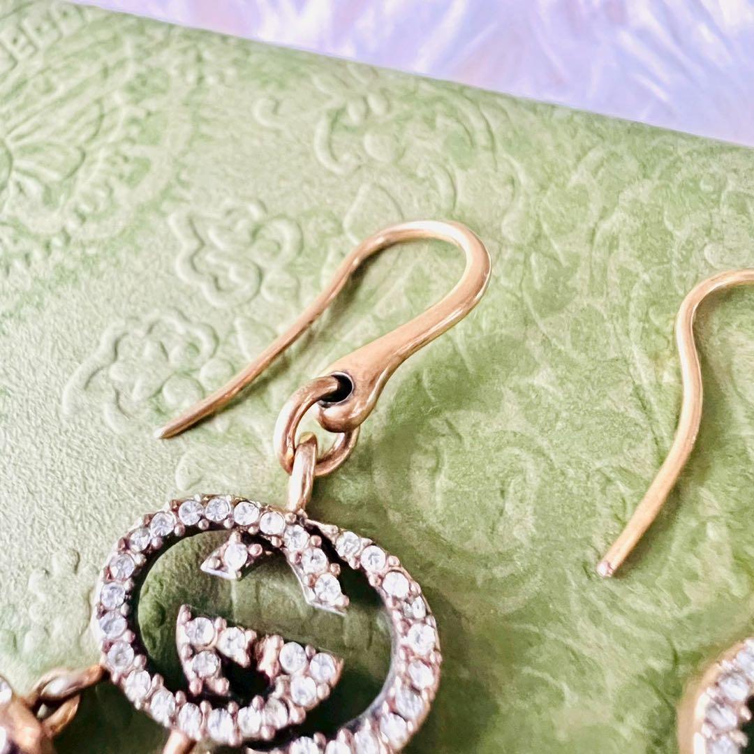 美品✨GUCCI　グッチ　ピアス　インターロッキング　フック　GGロゴ　ストーン