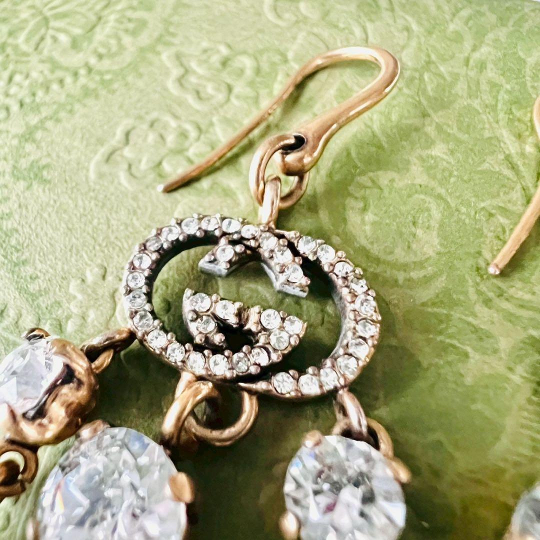 美品✨GUCCI　グッチ　ピアス　インターロッキング　フック　GGロゴ　ストーン