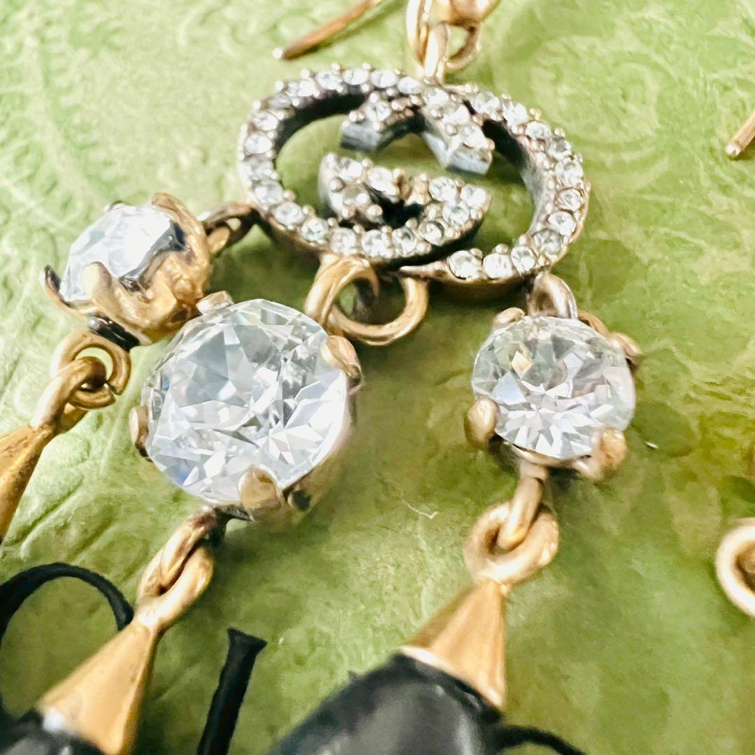 美品✨GUCCI　グッチ　ピアス　インターロッキング　フック　GGロゴ　ストーン