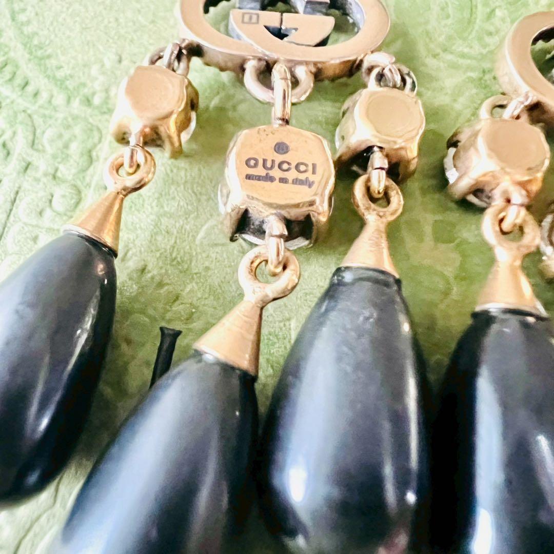 美品✨GUCCI　グッチ　ピアス　インターロッキング　フック　GGロゴ　ストーン