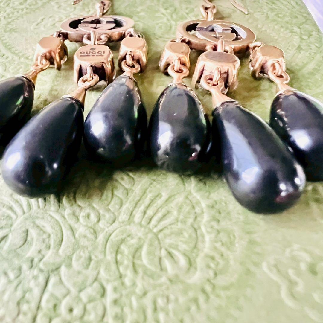 美品✨GUCCI　グッチ　ピアス　インターロッキング　フック　GGロゴ　ストーン