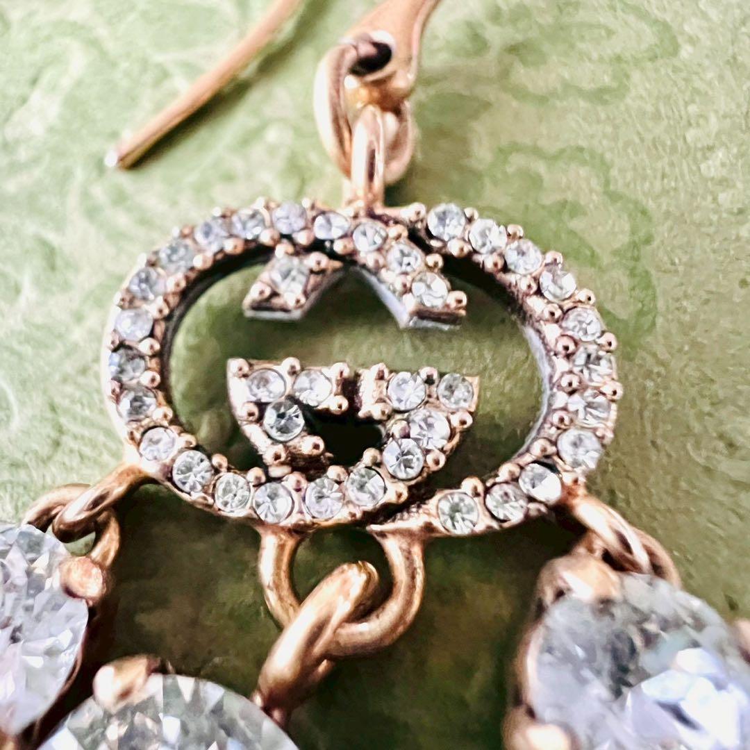 美品✨GUCCI　グッチ　ピアス　インターロッキング　フック　GGロゴ　ストーン