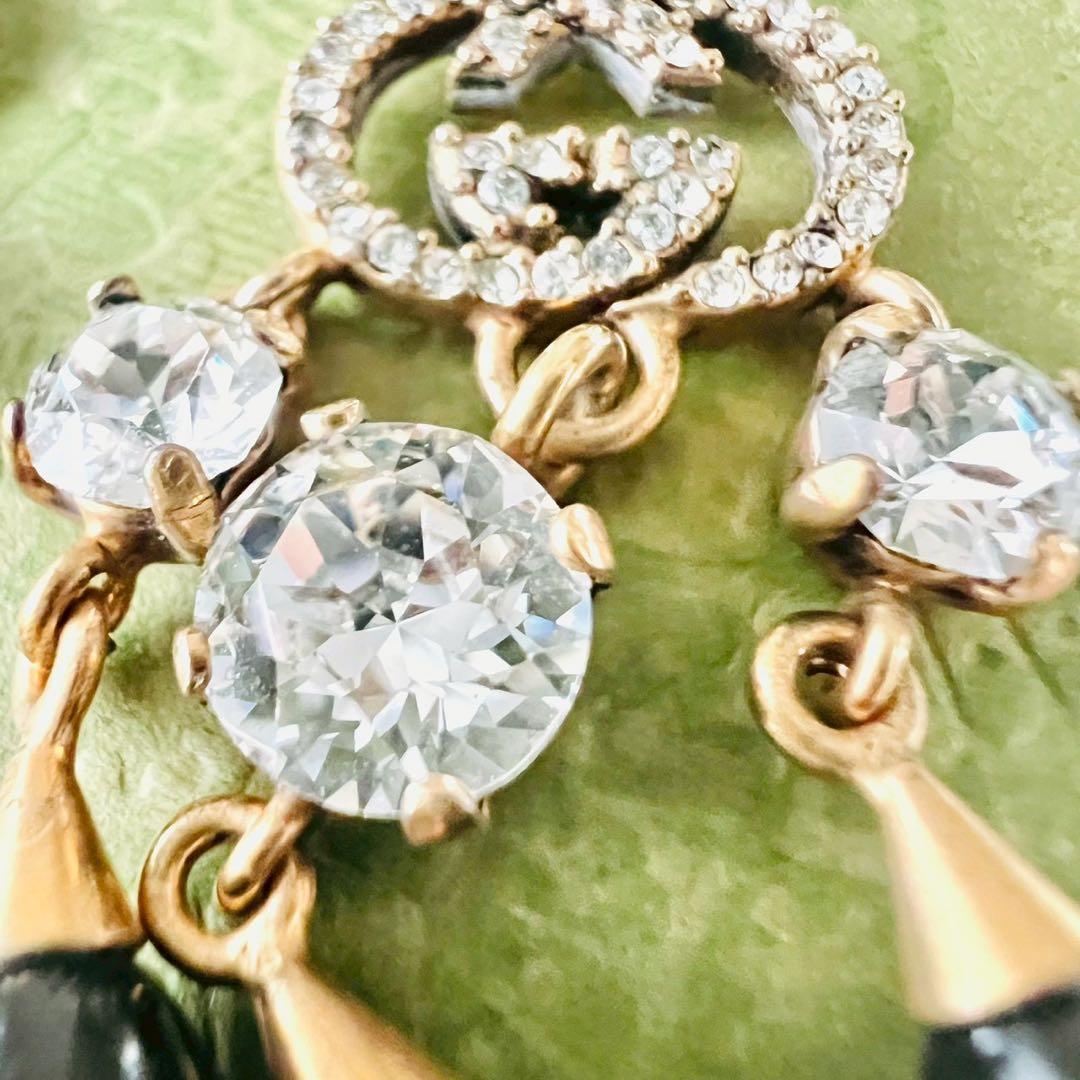 美品✨GUCCI　グッチ　ピアス　インターロッキング　フック　GGロゴ　ストーン