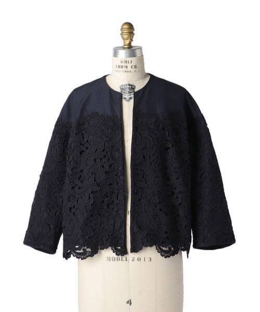 ♡美品♡ ドゥロワー　レースノーカラージャケット　花柄　ネイビー　定価16万