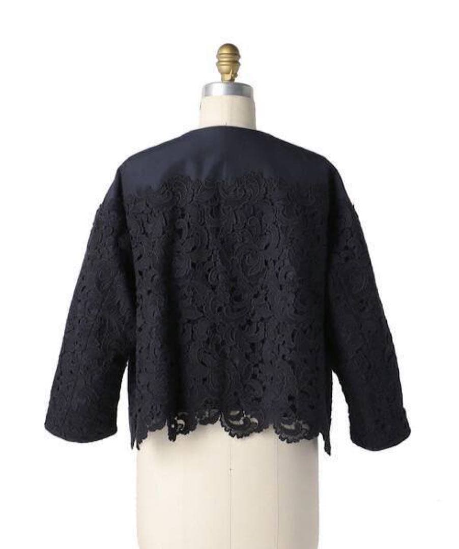 ♡美品♡ ドゥロワー　レースノーカラージャケット　花柄　ネイビー　定価16万