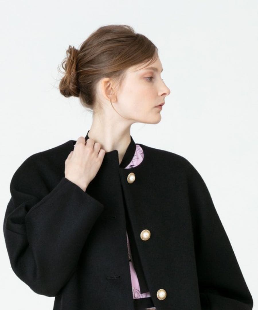 新品Loulou Willoughbyノーカラーコート 黒 人気完売