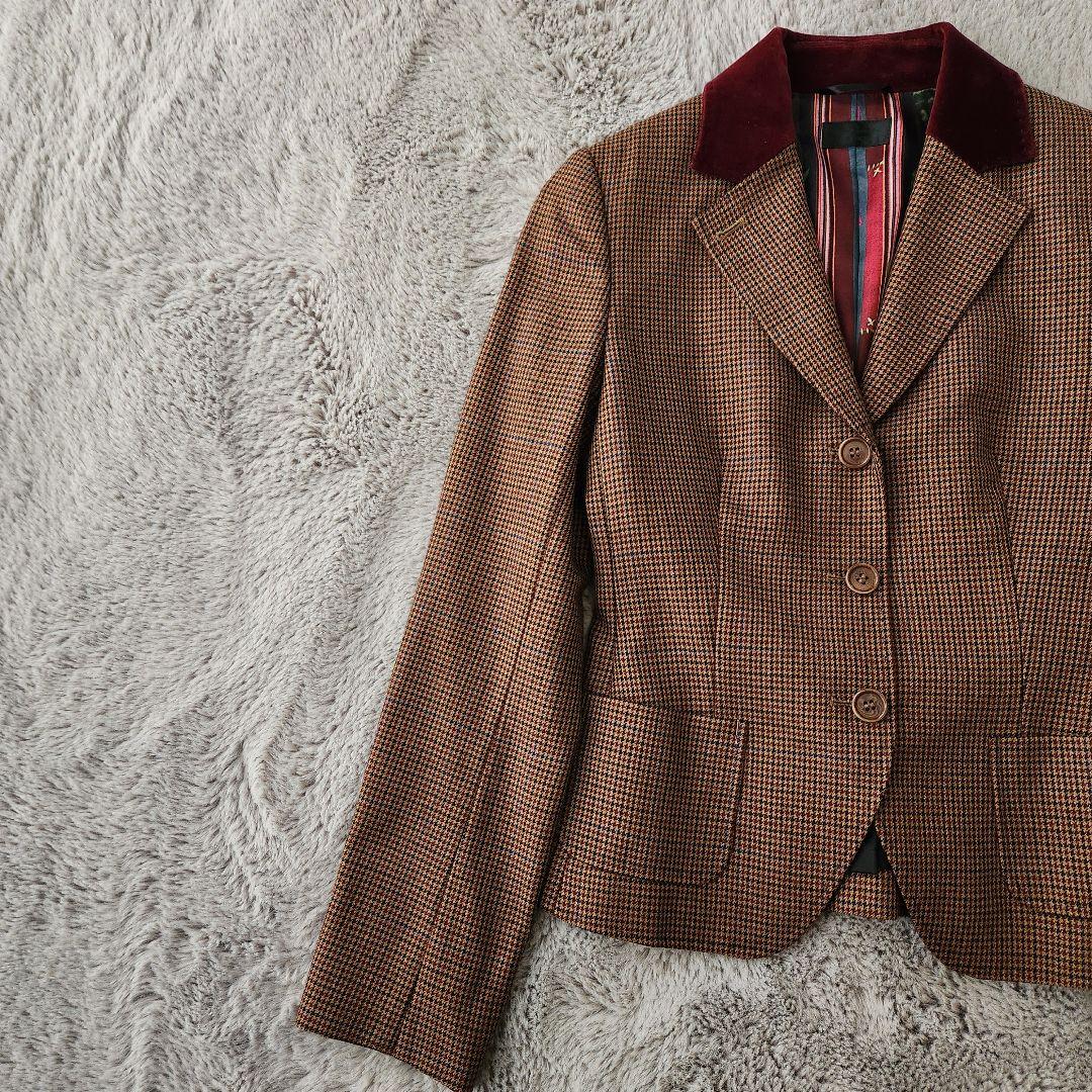 ポールスミス ブラック マルチカラー ベルベット襟 ツイード ジャケット 38