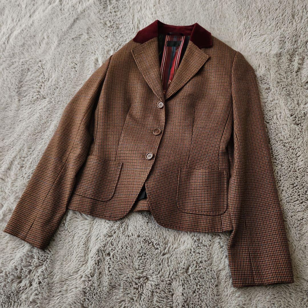 ポールスミス ブラック マルチカラー ベルベット襟 ツイード ジャケット 38