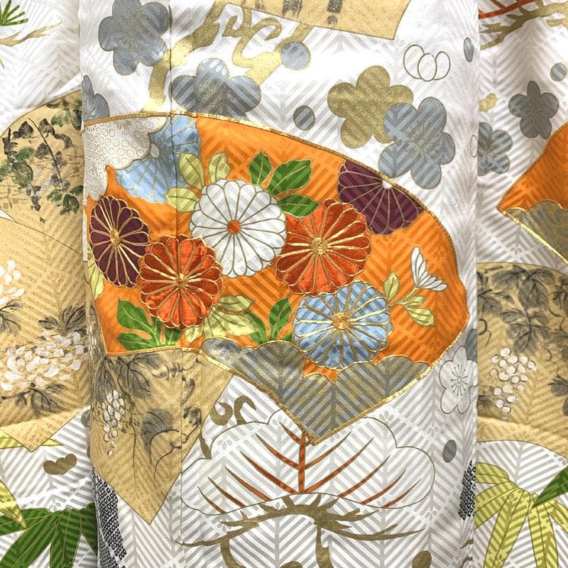 512z5〇京都呉服屋 夷川しめだ 中振袖 地紋 松竹梅 白〇成人式 結婚式