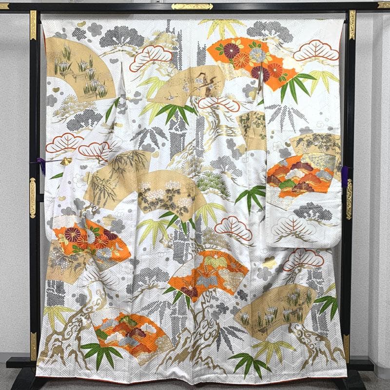 512z5〇京都呉服屋 夷川しめだ 中振袖 地紋 松竹梅 白〇成人式 結婚式