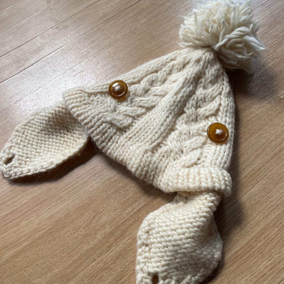 【VivienneWestwood】 ポンポン+耳当て付きニット帽 牛革タグ付！