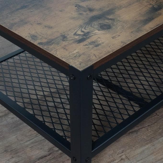 【新品】ヴィンテージ調 センターテーブル 幅90cm キャスター付き メッシュ棚