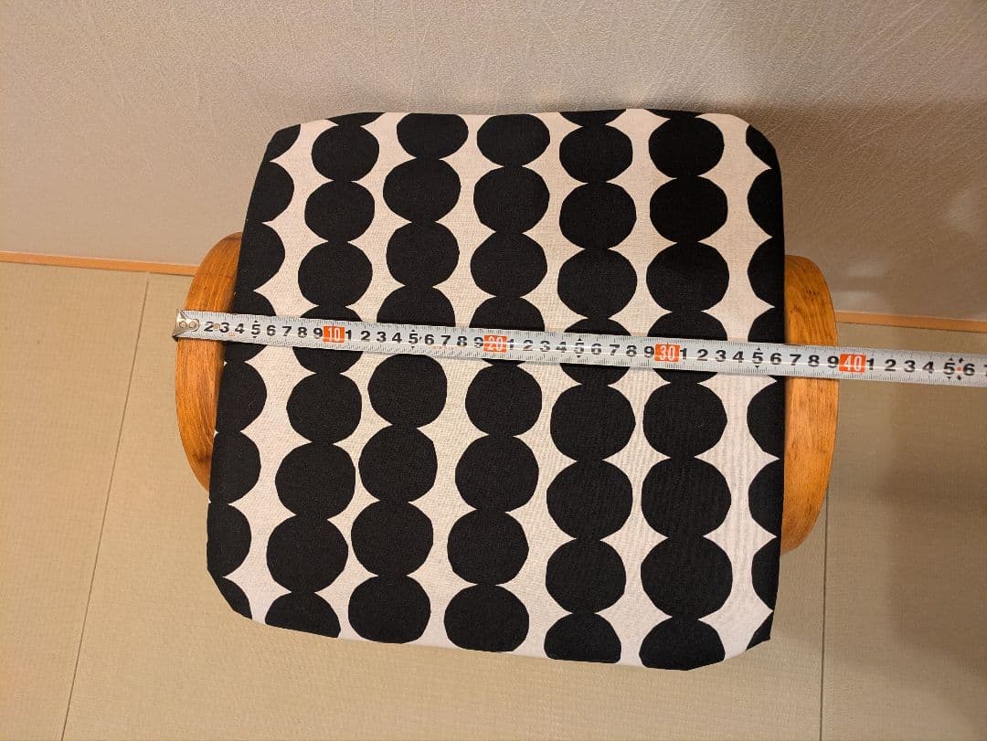 【秋田木工】木製 曲木 スツール 黒白幾何学模様 座面張り替え ハンドメイド