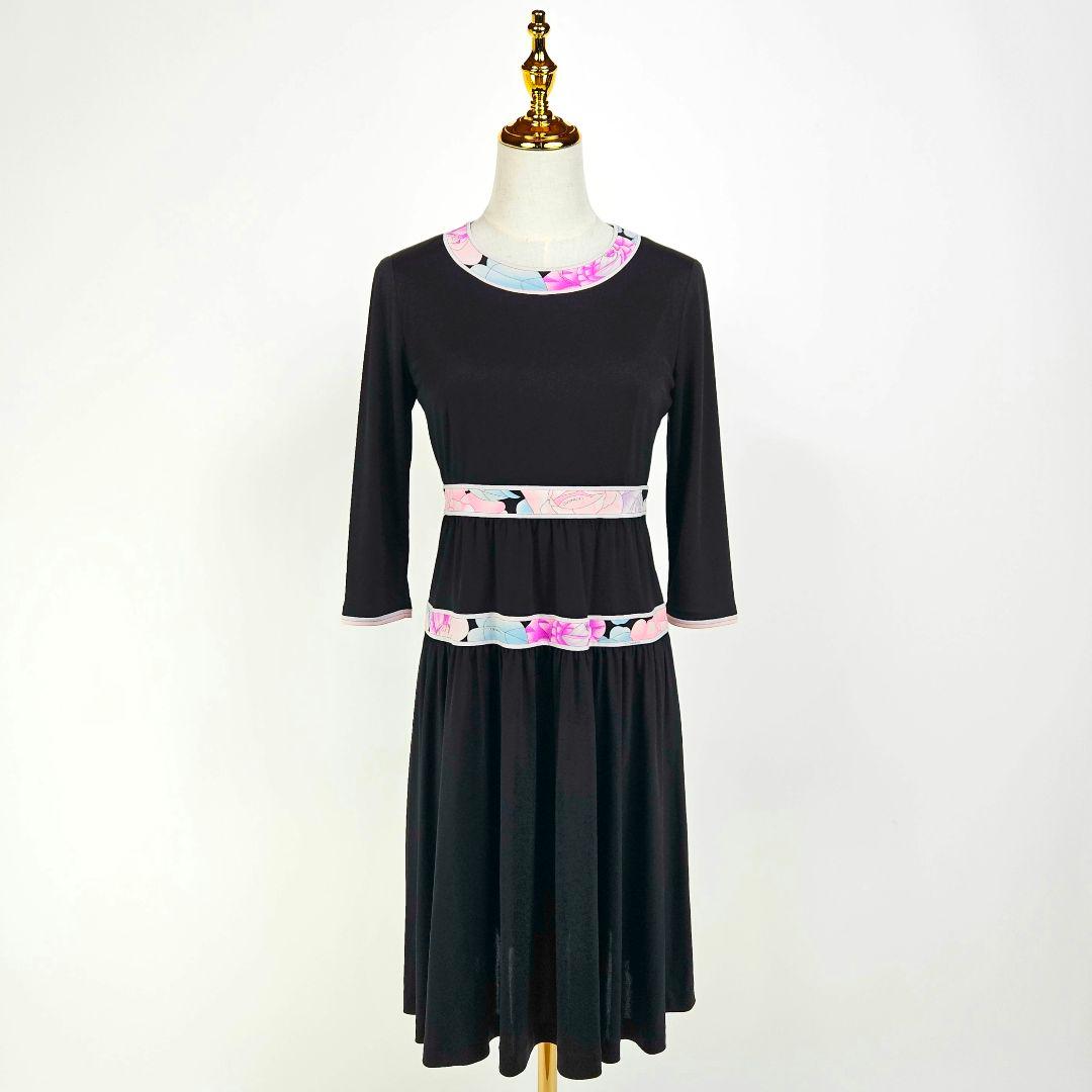 【極美品】レオナール フラワー ワンピース 36 ピンク 七分袖 カンカン