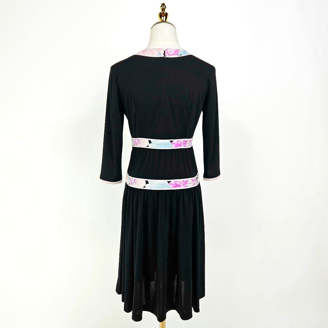 【極美品】レオナール フラワー ワンピース 36 ピンク 七分袖 カンカン