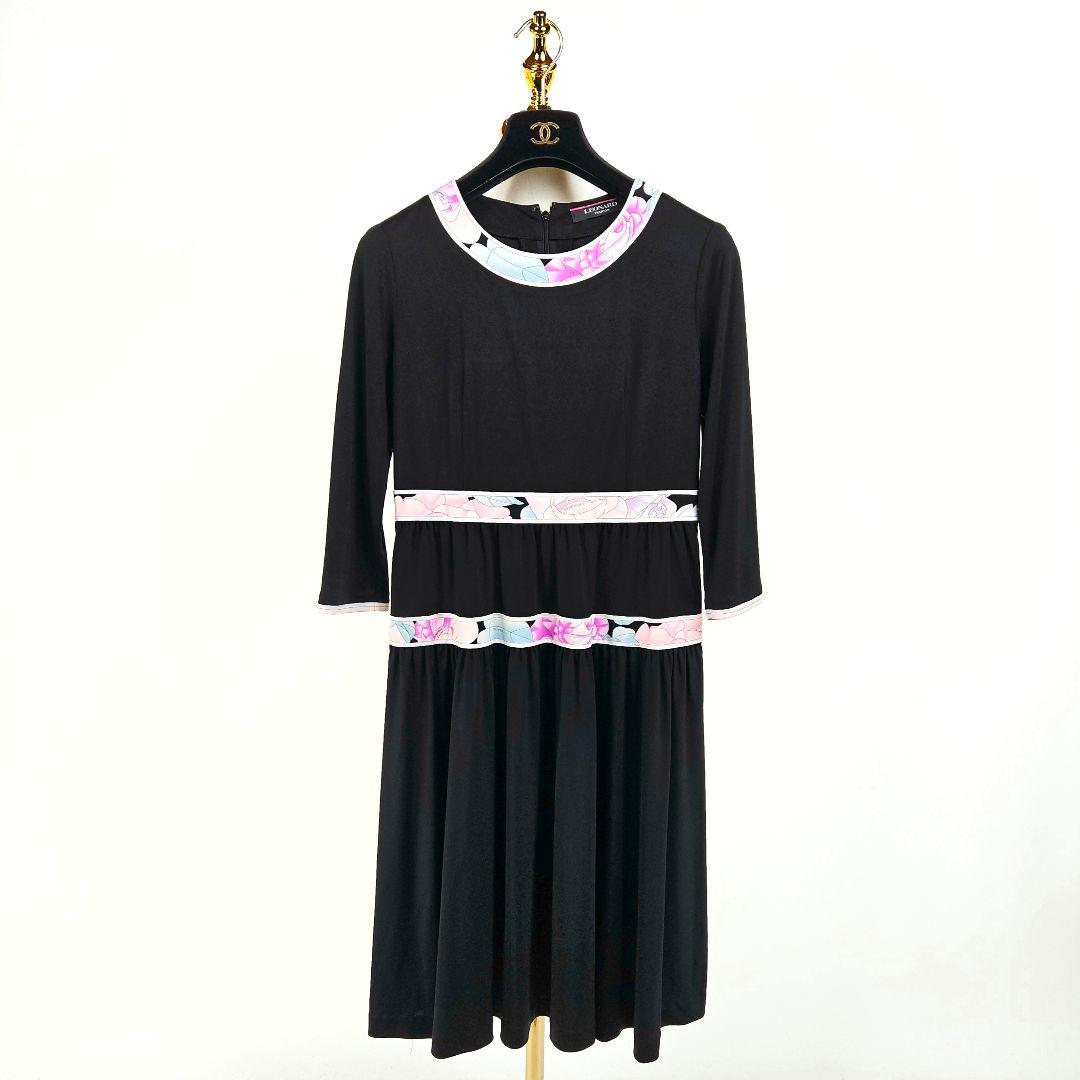 【極美品】レオナール フラワー ワンピース 36 ピンク 七分袖 カンカン