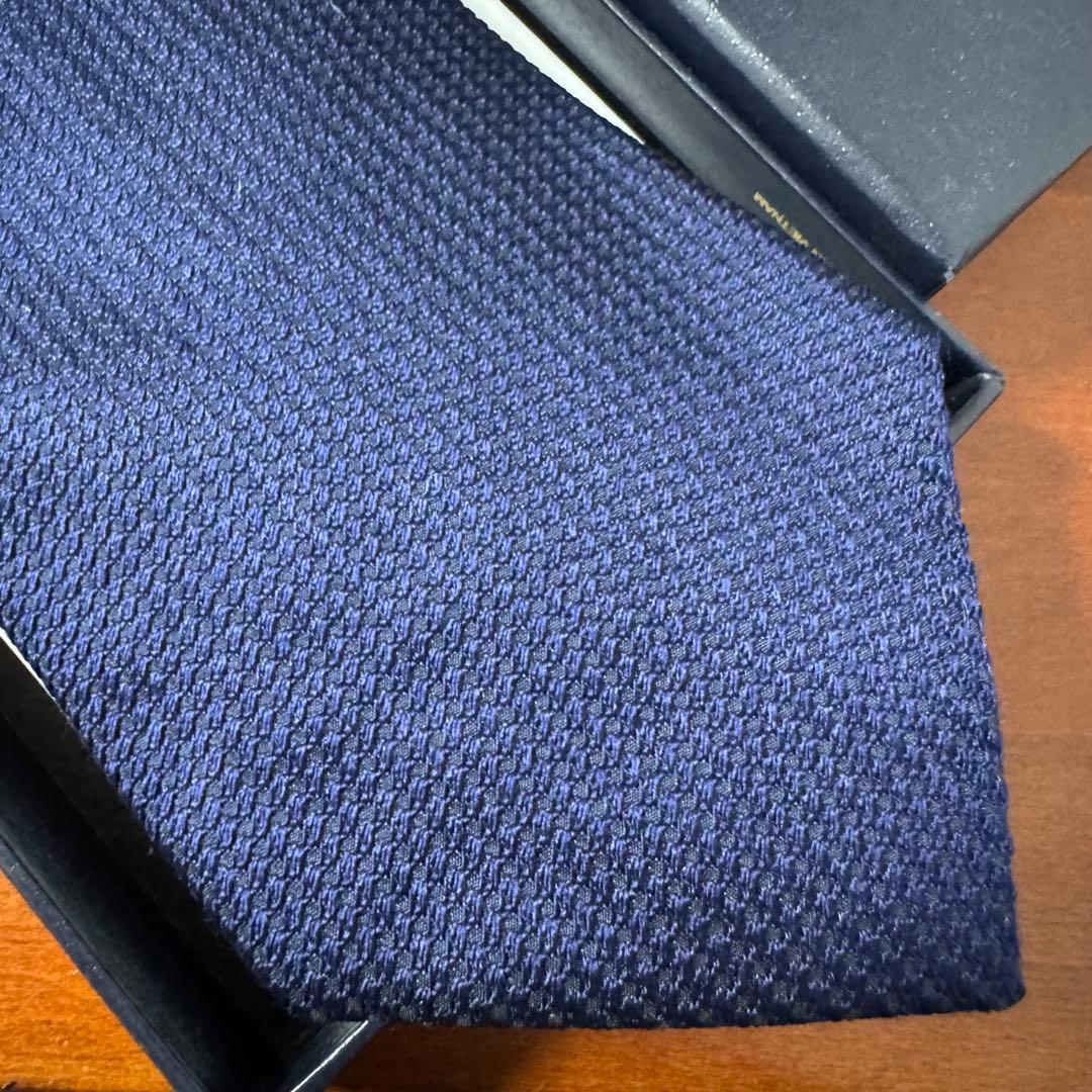 定価3.5万 ターンブル&アッサー ネイビー ソリッドタイ フレスコ ネクタイ