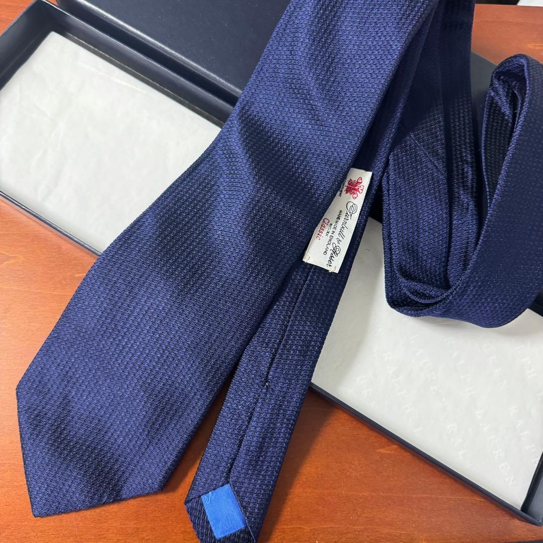定価3.5万 ターンブル&アッサー ネイビー ソリッドタイ フレスコ ネクタイ