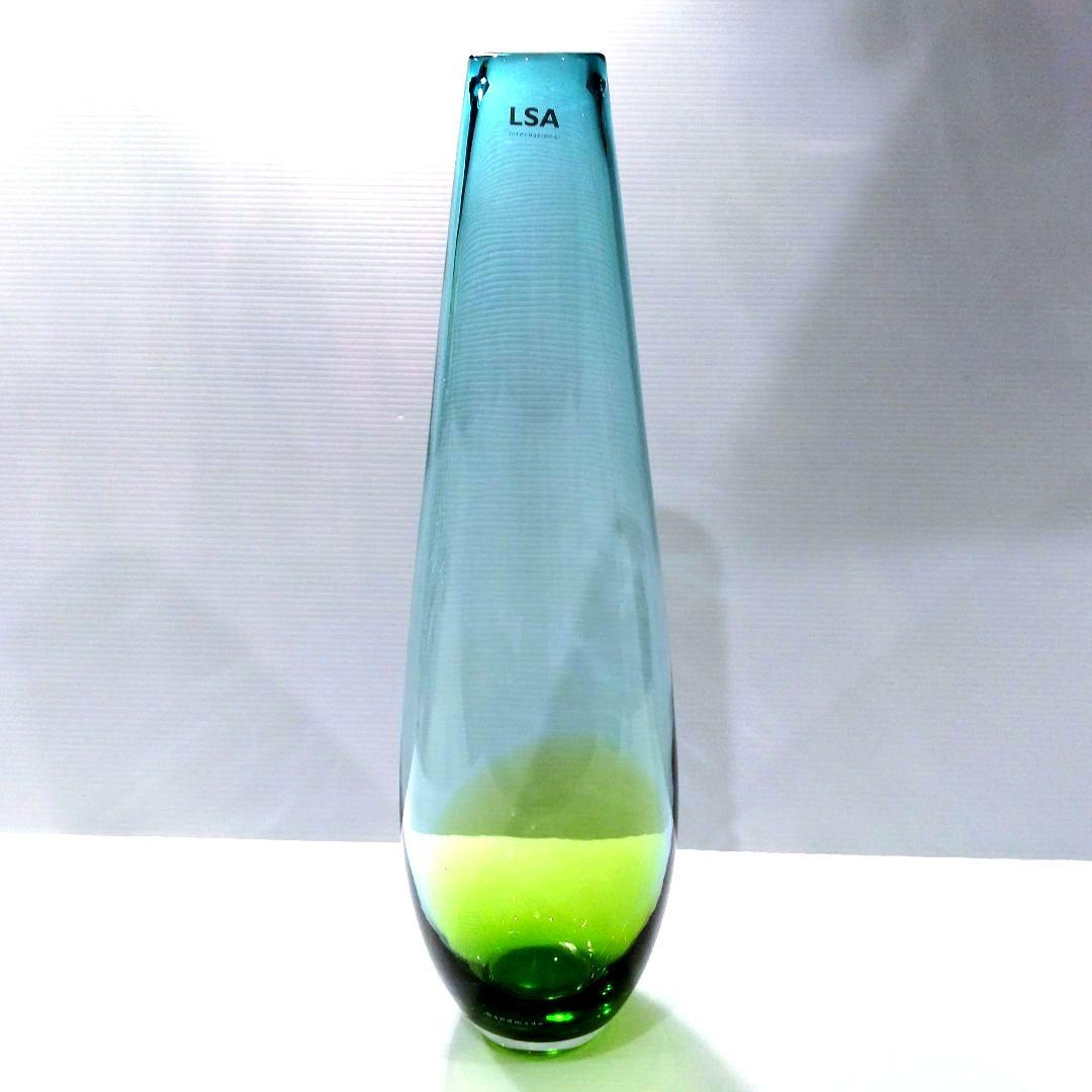 LSA フラワーベース ガラス 花器 ロング ブルー グリーン 高さ50cm