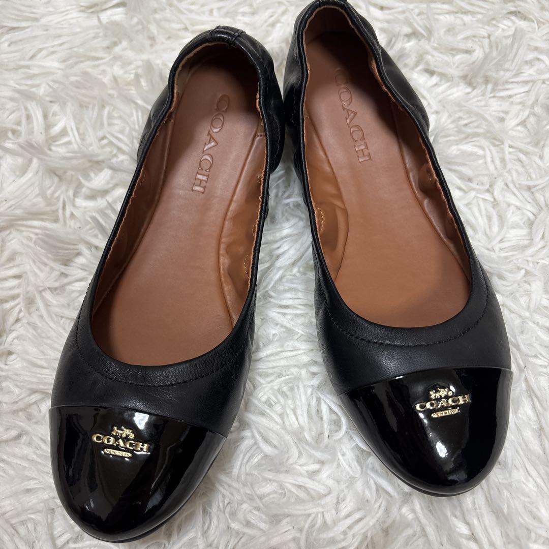 【極美品】COACH コーチ　フラットシューズ バレエシューズ　ブラック24.5