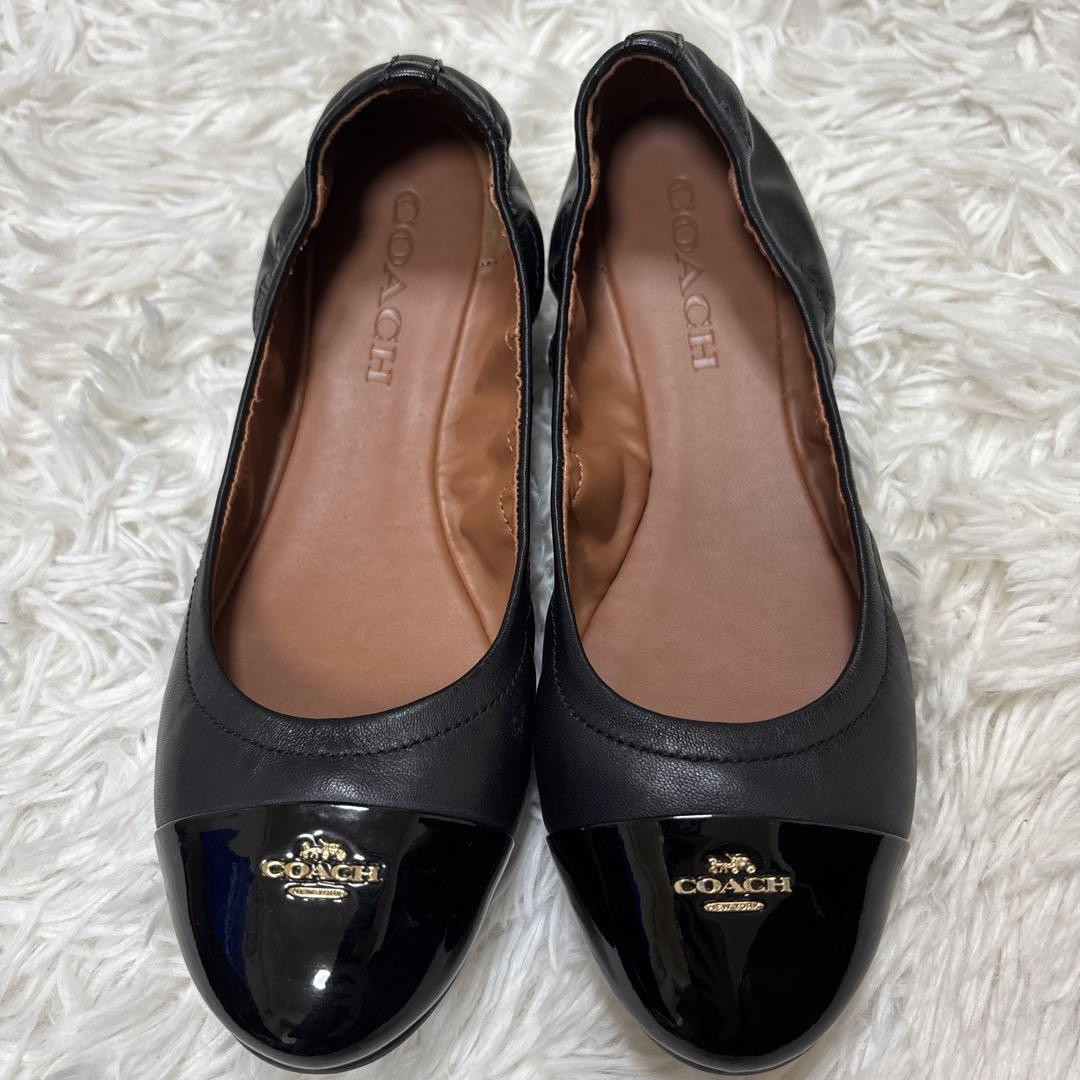 【極美品】COACH コーチ　フラットシューズ バレエシューズ　ブラック24.5