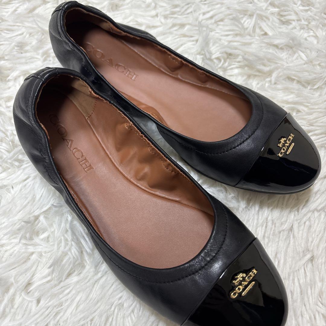 【極美品】COACH コーチ　フラットシューズ バレエシューズ　ブラック24.5
