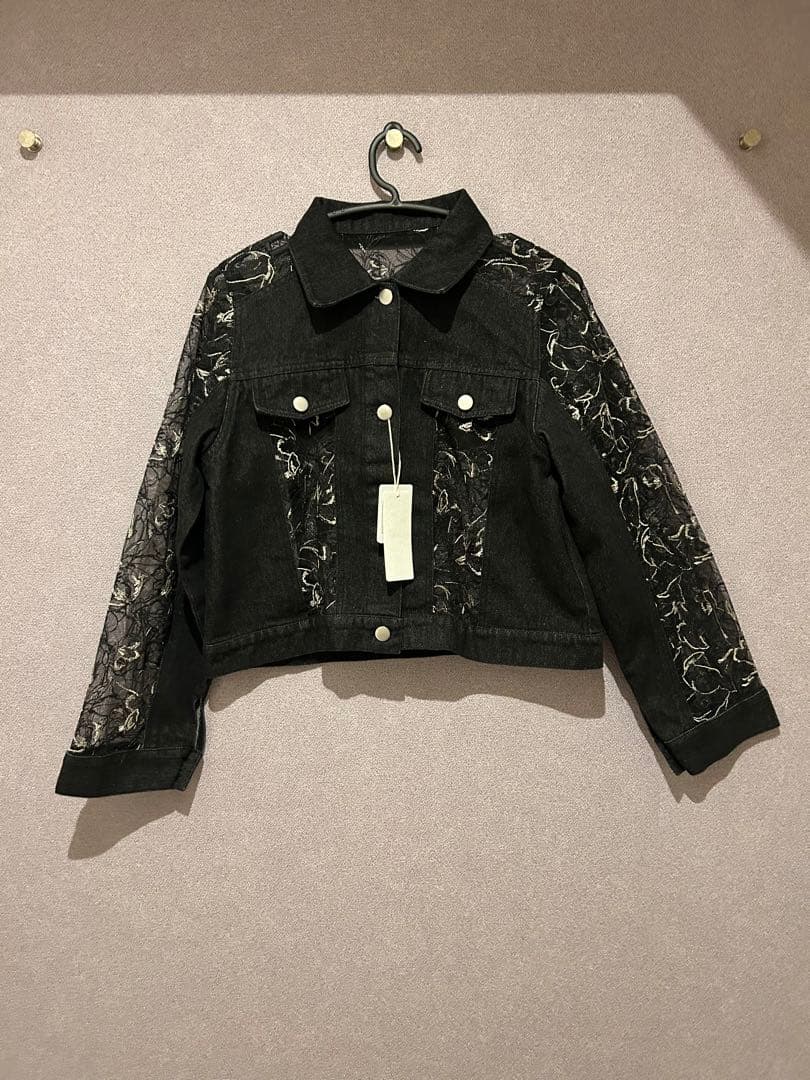 【LADIES】デニムレースキリカエブルゾン ブラック　FREE SIZE