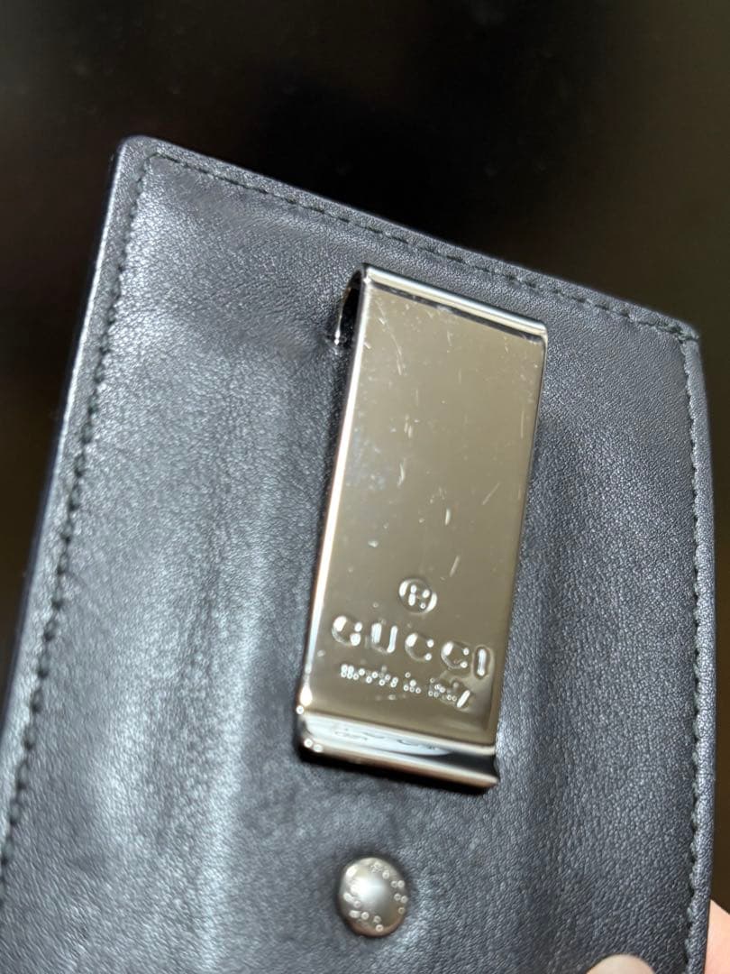 Gucci ブラック レザー マネークリップ