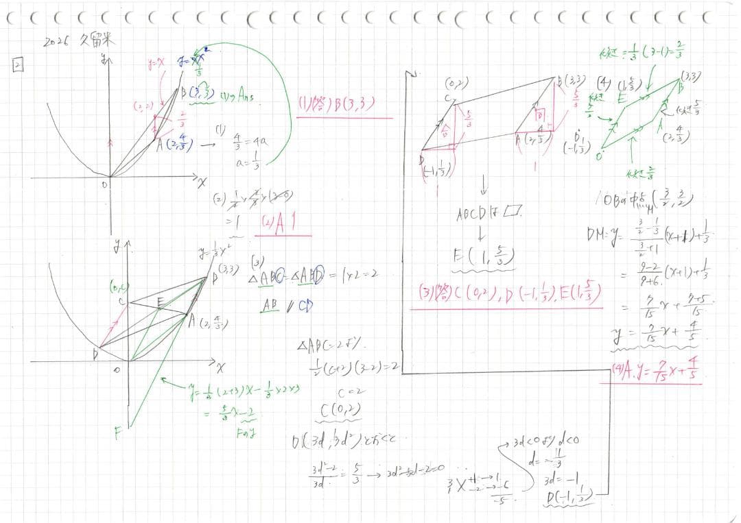 限定3割引塾講師オリジナル数学解説 久留米附設 高校入試 過去問 2018-26