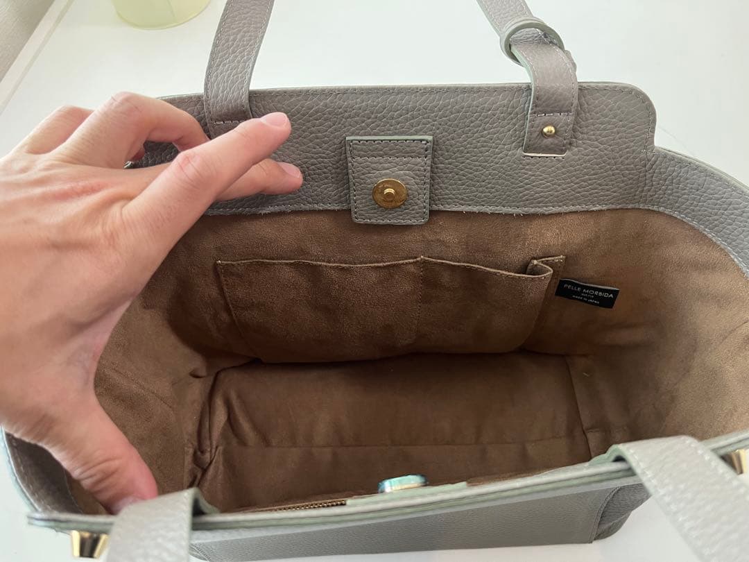 【美品】PELLE MORBIDA グレー レディース　レザートートバッグ