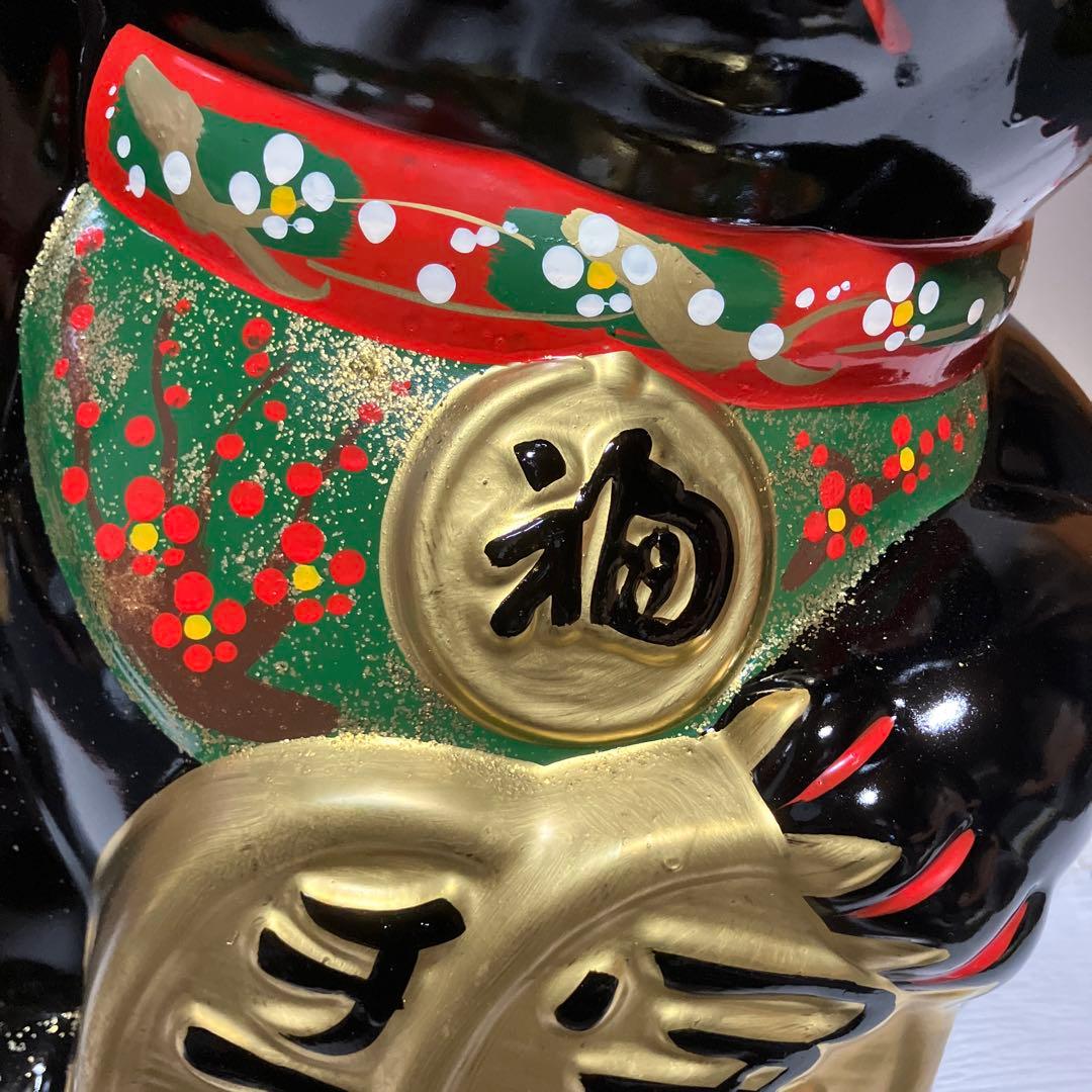 レトロ　招き猫　黒　貯金箱　超特大　(25)