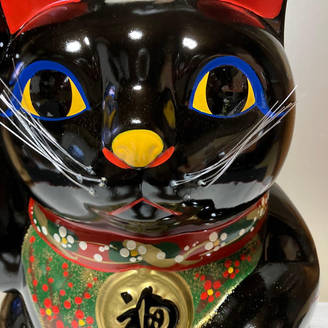 レトロ　招き猫　黒　貯金箱　超特大　(25)