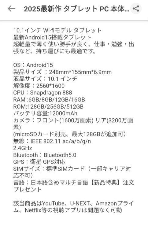 Rio　タブレット　Android15 10インチ　16GBRAM