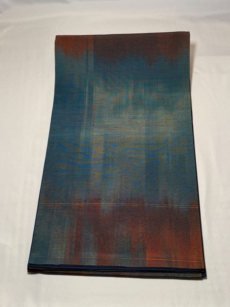[極美品] 紬地　袋帯　正絹　紺　青　紬織　洒落袋　カジュアル　小紋　紬　無地